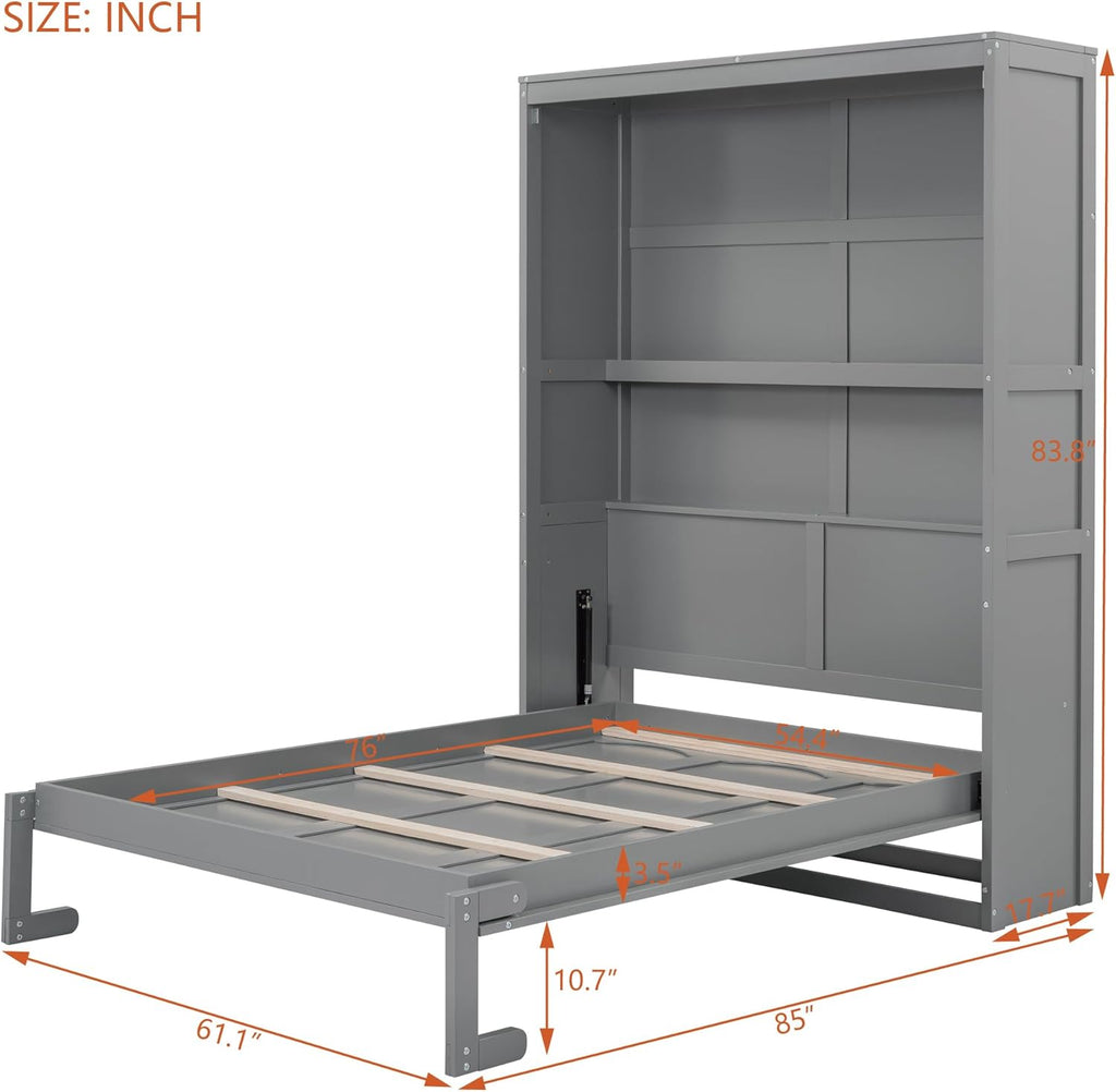 Gray Full Size Murphy Bed with Storage Shelves B599