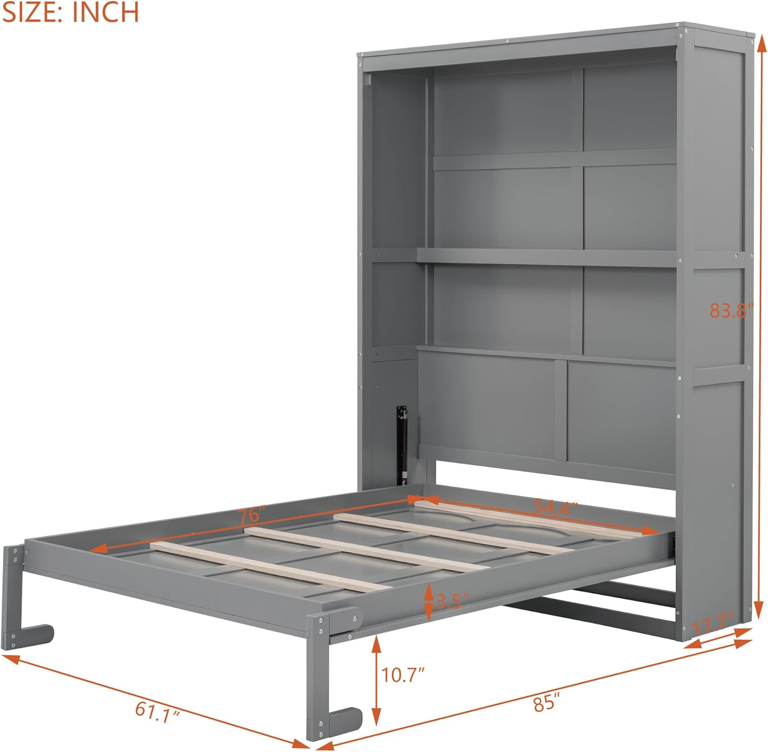 Gray Full Size Murphy Bed with Storage Shelves B599