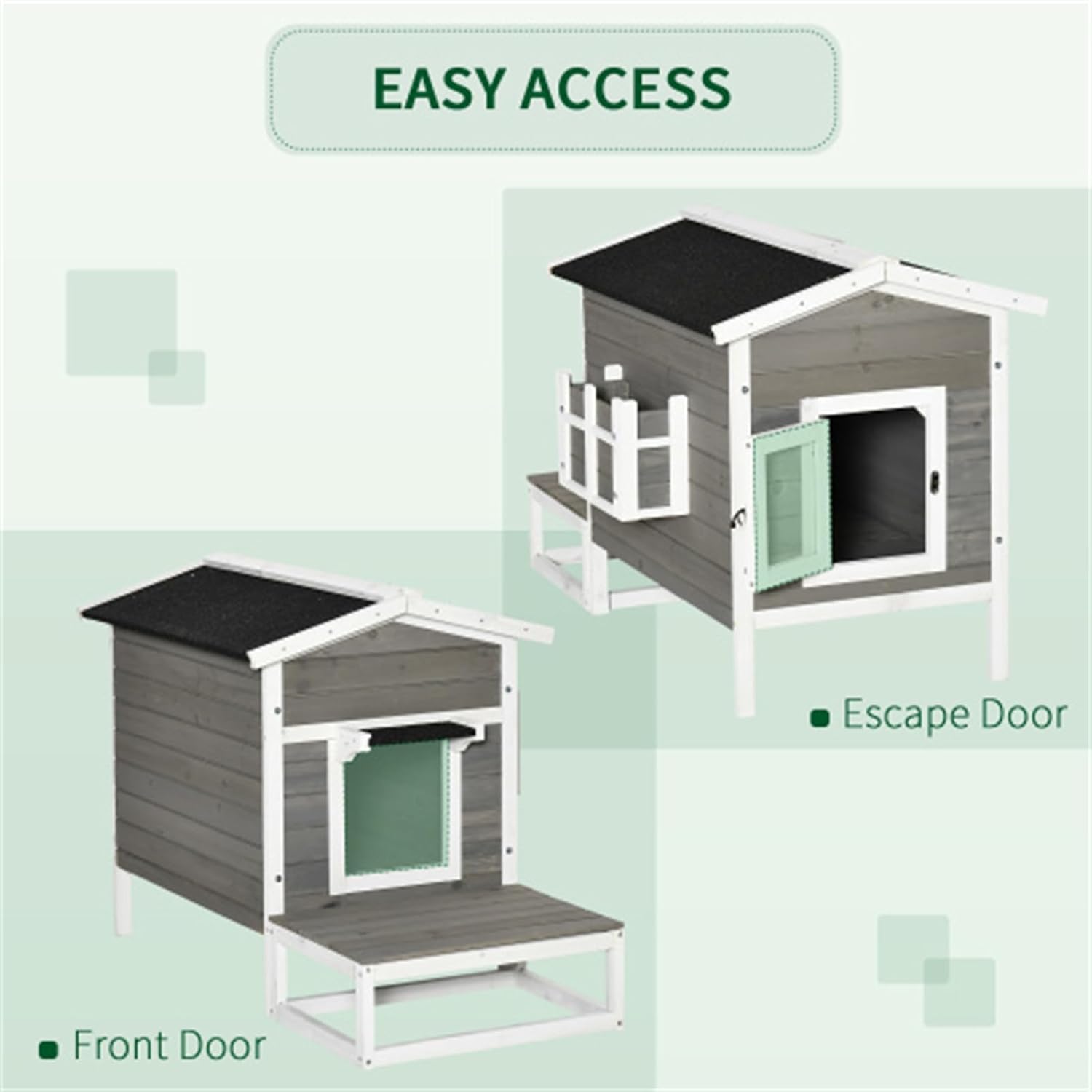 Dark Gray Wooden 2-Floor Cat Shelter with Asphalt Roof G42865