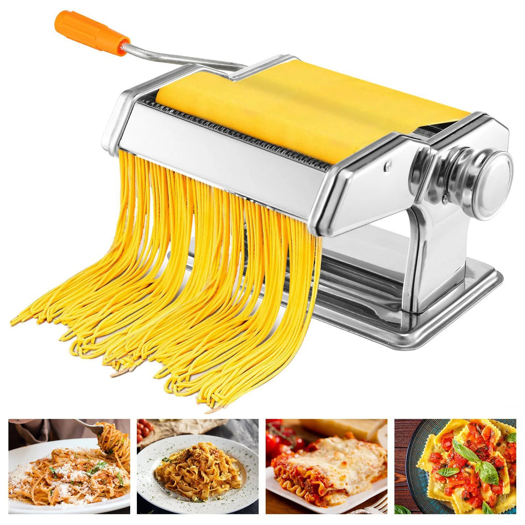 Silver Pasta Maker with 6 Thickness Settings and Rollers Cutter J425