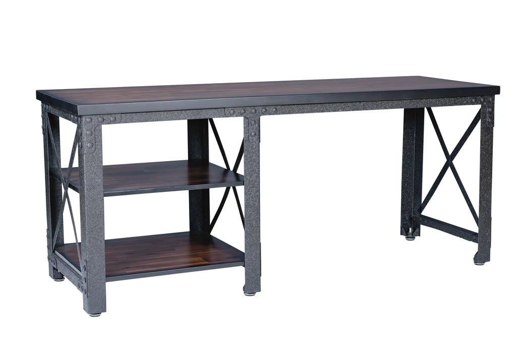 72" Industrial Metal & Wood Desk with Shelves F133866