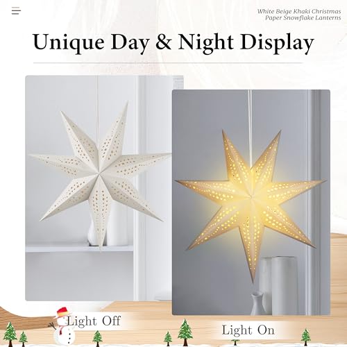 5Pcs Christmas Paper Snowflake Lanterns with LED Lights White Beige Khaki U504519