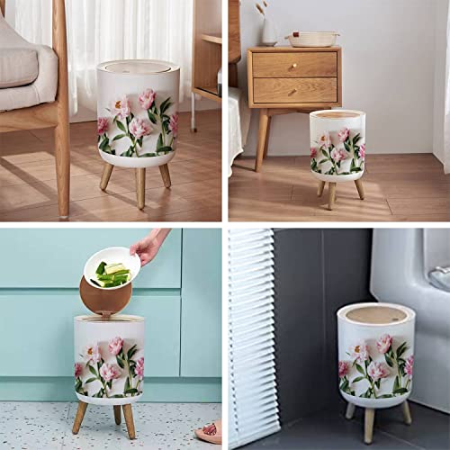 Pink Peonies Small Trash Can with Lid J1089