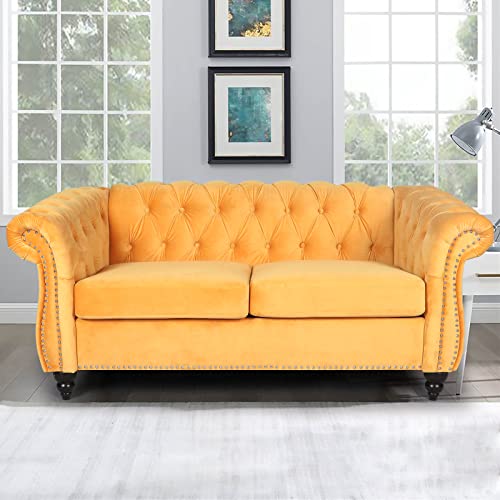 Traditional Chesterfield Velvet Loveseat Sofa with Nailhead Trim J44352