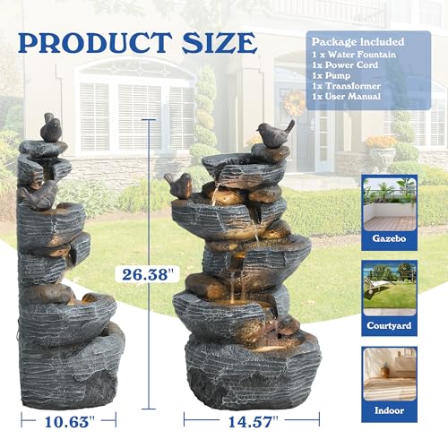 5-Tiers Cascading Rock Water Fountain with LED Lights G77108