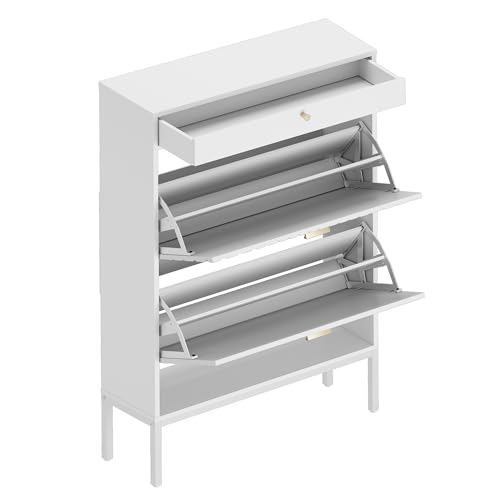 White Shoe Cabinet with 2 Drawers and Adjustable Shelf I3203