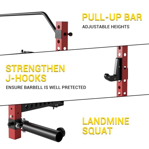 Folding Squat Rack with Pull Up Bar, J Hooks and Landmine Attachments, 1000 LBS Capacity P7324