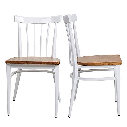 Heavy Duty Metal Dining Chair Set of 2 with Wood Seat, Black I715