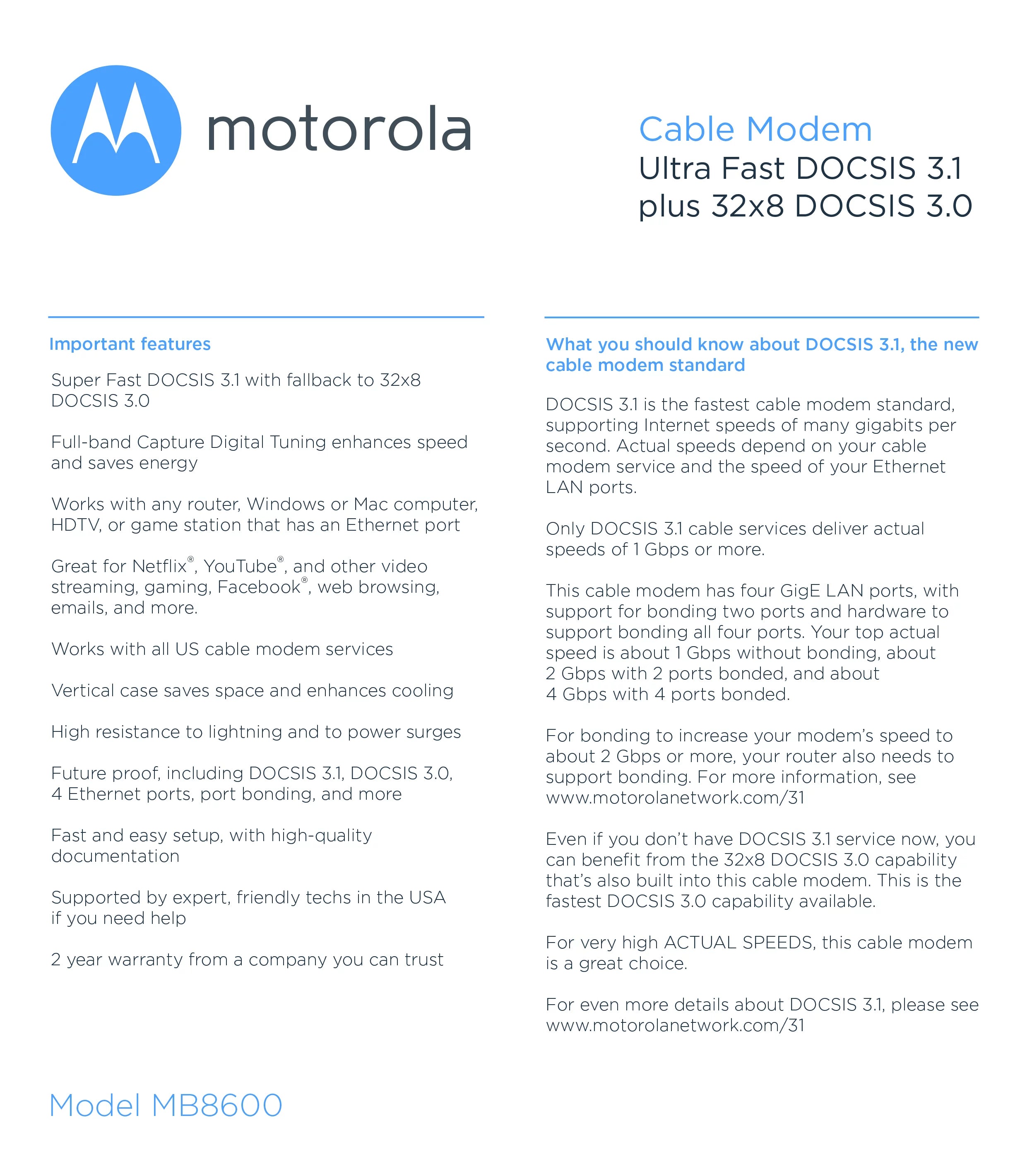 DOCSIS 3.1 Cable Modem W7684