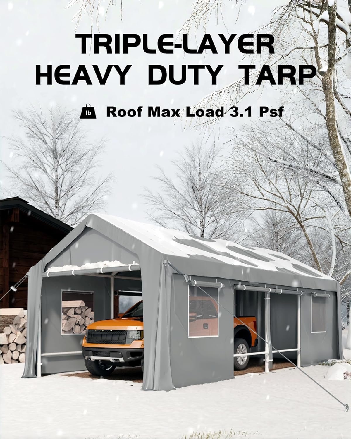 Silver Gray 180 g PE Carport with Front & Rear Doors A6647