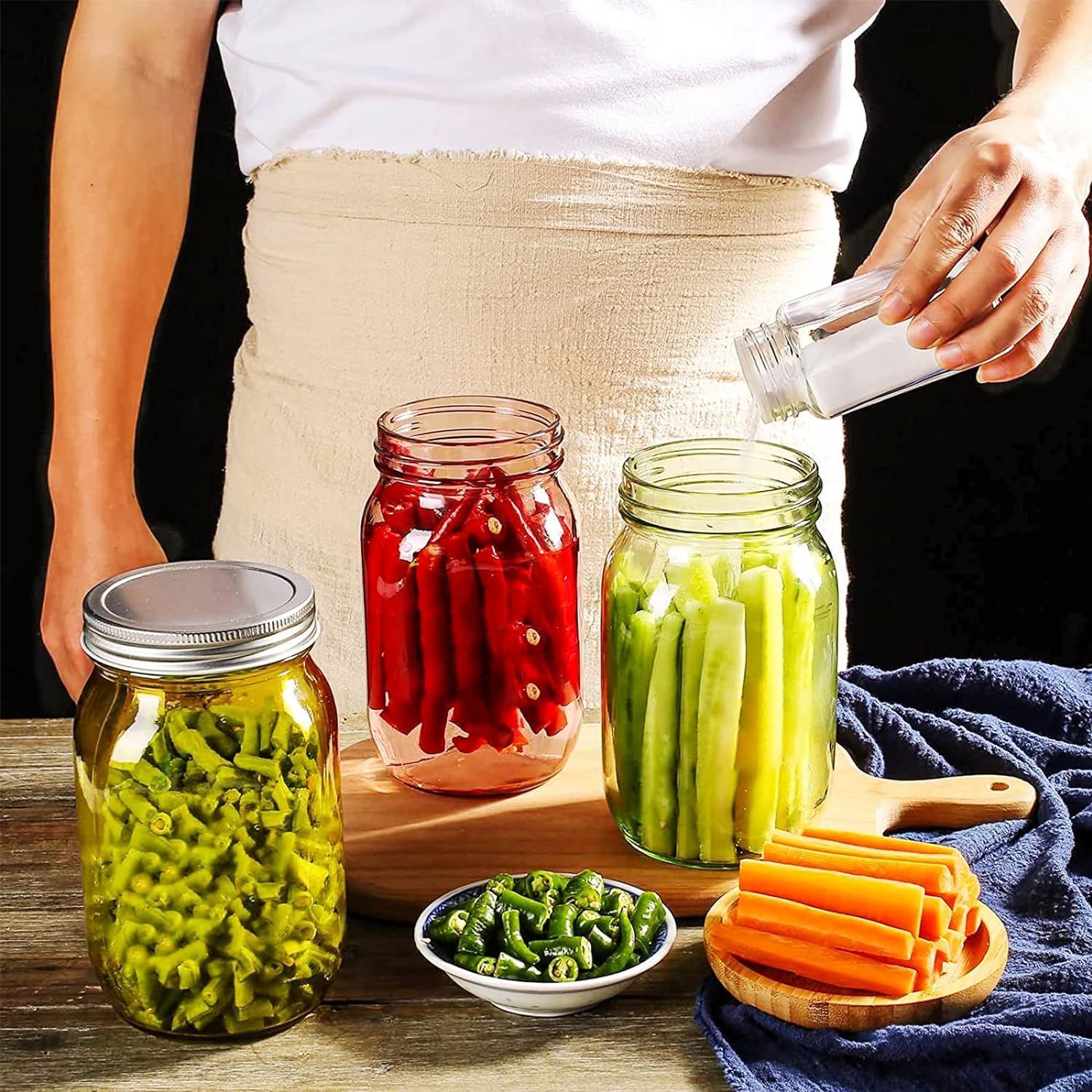 12 Pack 16 oz Clear Glass Mason Jars with Airtight Lids and Bands K1222