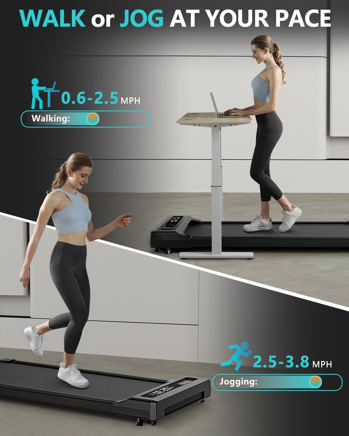 Under Desk Treadmill with Remote Control, 2 in 1 Walking and Jogging, LED Display D545700