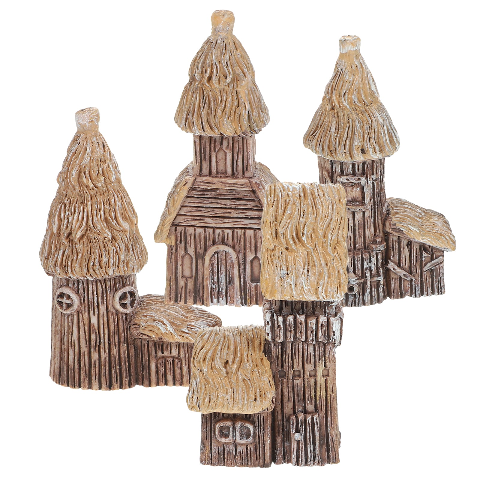 4 pcs Mini House Figurines Resin Cottage Ornaments N404248