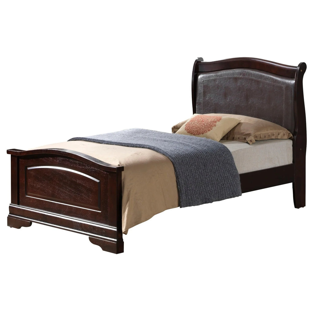 Antique White King Faux Leather and Wood Bed L589