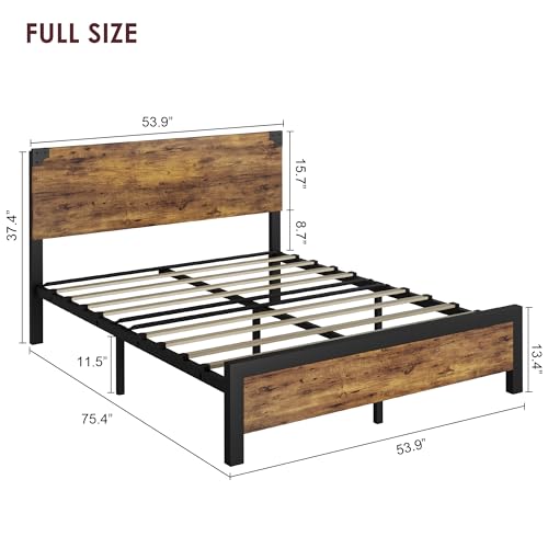 Rustic Brown Full Size Bed Frame with Wood Headboard and Under Bed Storage M371148