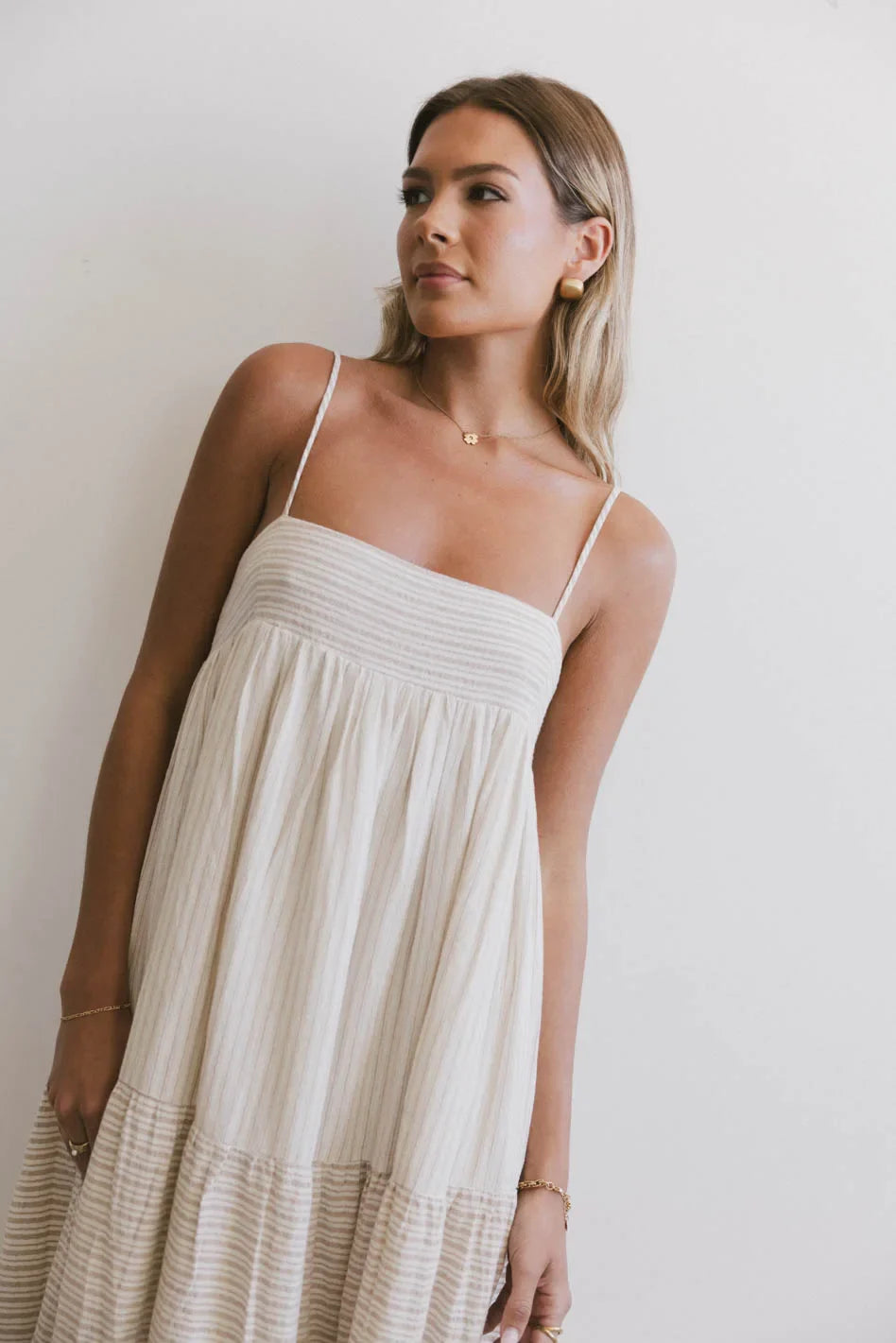 Striped Midi Dress in Natural F4253