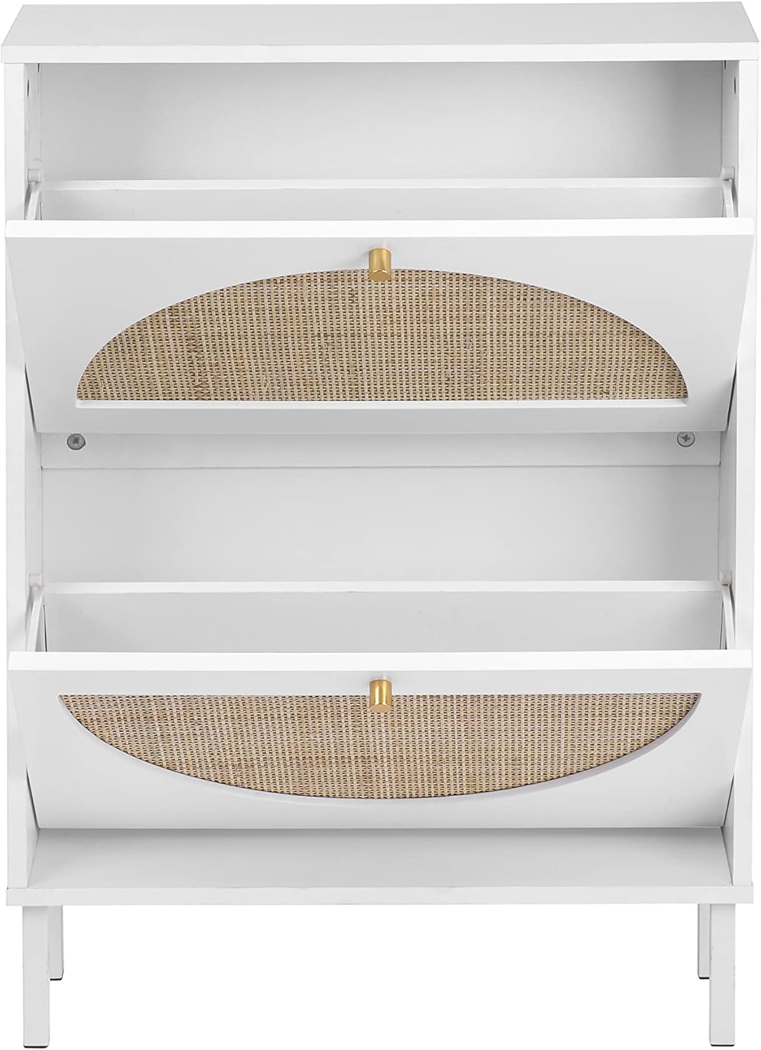 White Rattan Shoe Cabinet with 2 Flip Drawers M1017