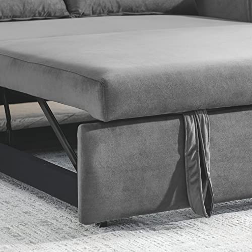 Black Velvet Convertible Sofa Bed with Pull Out Bed Y55646