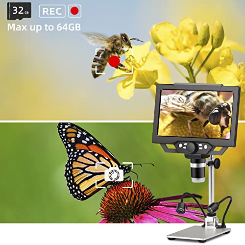 4.3 inch IPS Digital Microscope, 10-1000X Magnification Handheld Camera Video Microscope with 32G TF Card, 8 LED Lights, Rechargeable Battery Microscope K197105