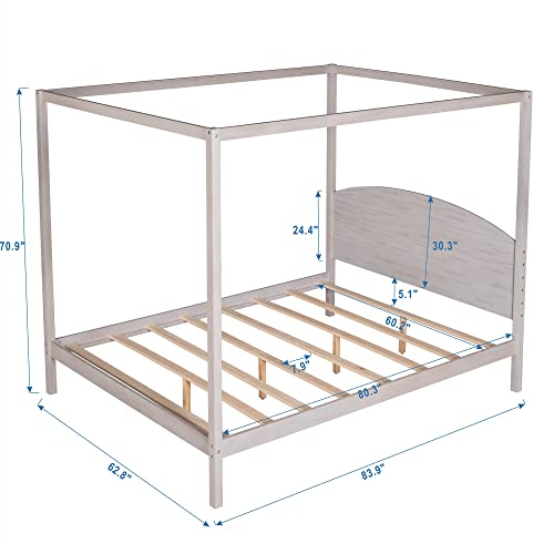 Grey Wash Full Size Canopy Platform Bed Frame N42343