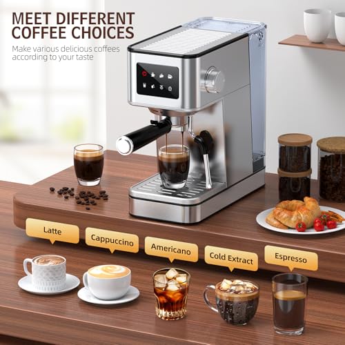 Silver Stainless Steel Espresso Machine with Milk Frother, 20 Bar, 57.5oz Water Tank K4755
