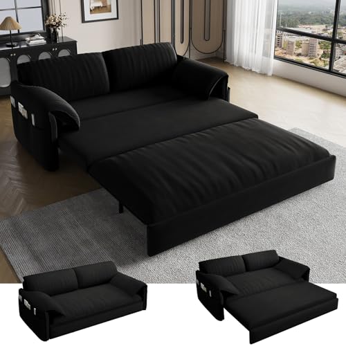 Blue Velvet Queen Size Convertible Sleeper Sofa with 2 Pillows M4207