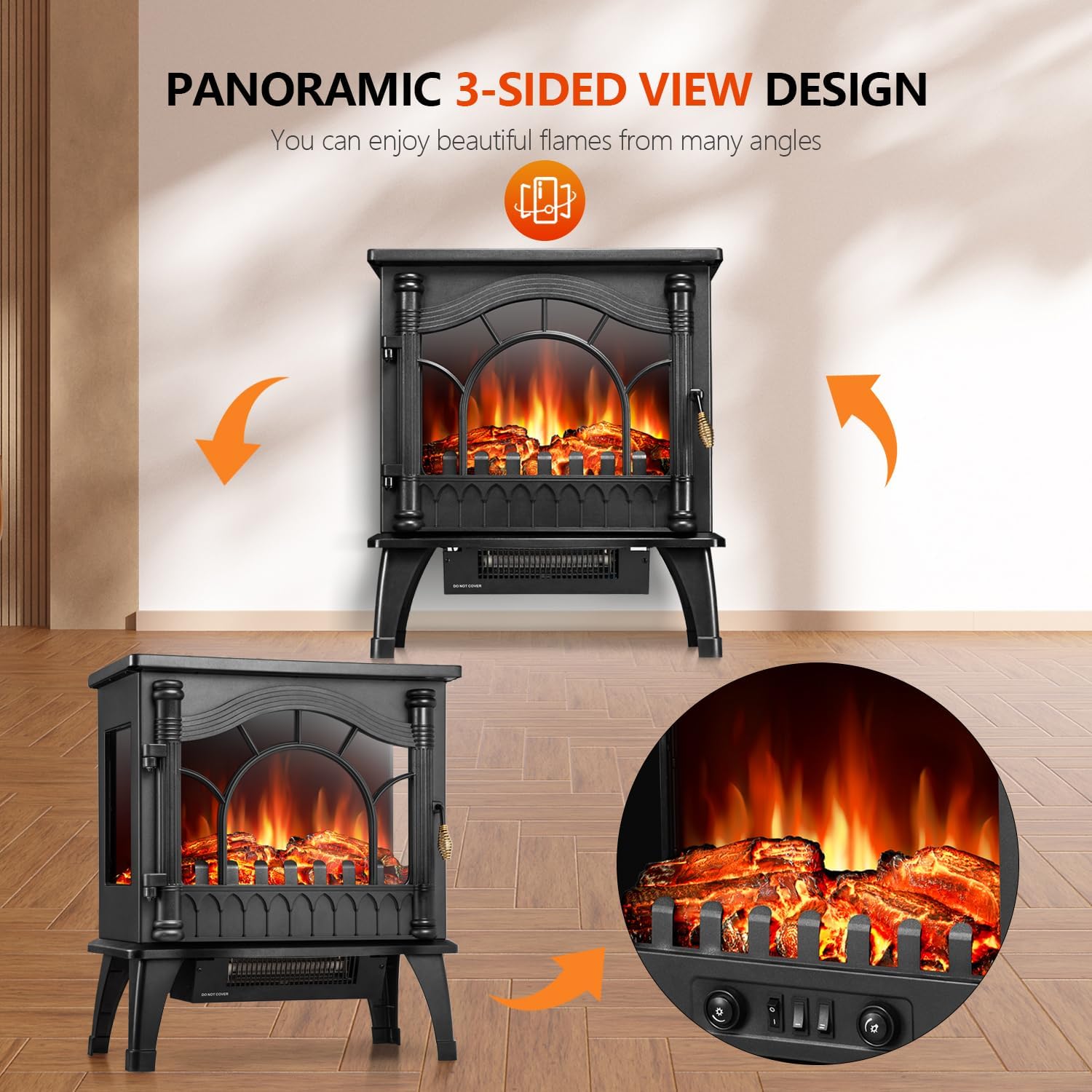 20" Freestanding Electric Fireplace Heater with 3D Flame Effects Q49625