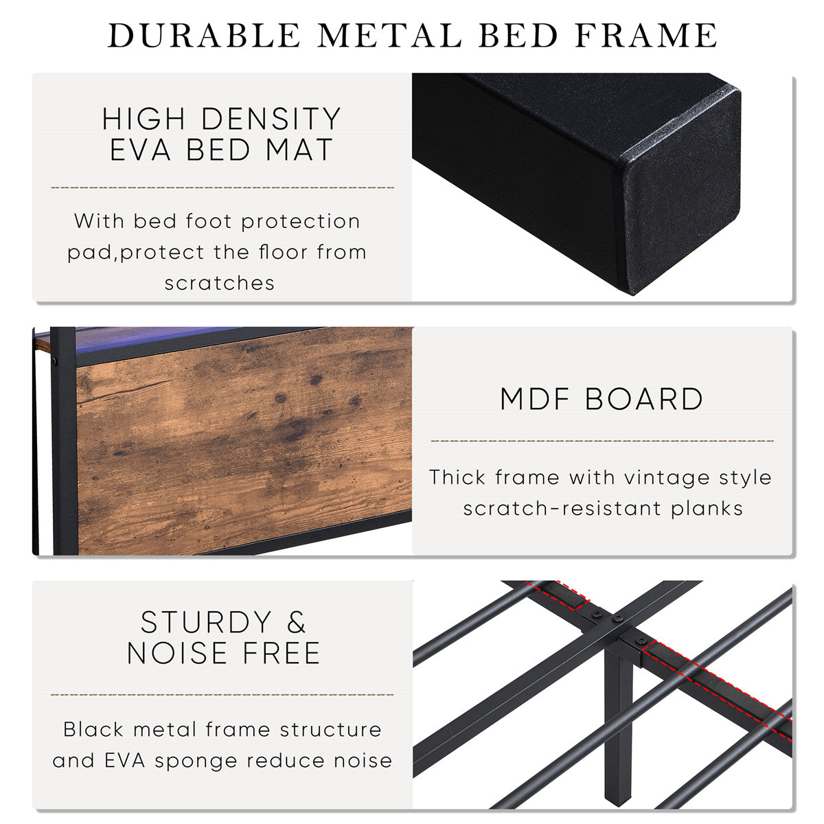 Queen Size Metal Bed Frame with Storage Headboard and 2 Drawers I5040