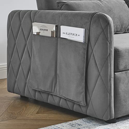 Black Velvet Convertible Sofa Bed with Pull Out Bed Y55646