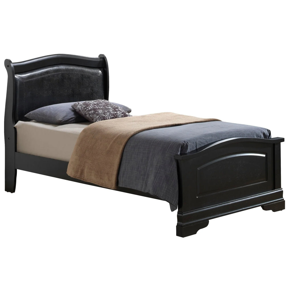 Antique White King Faux Leather and Wood Bed L589