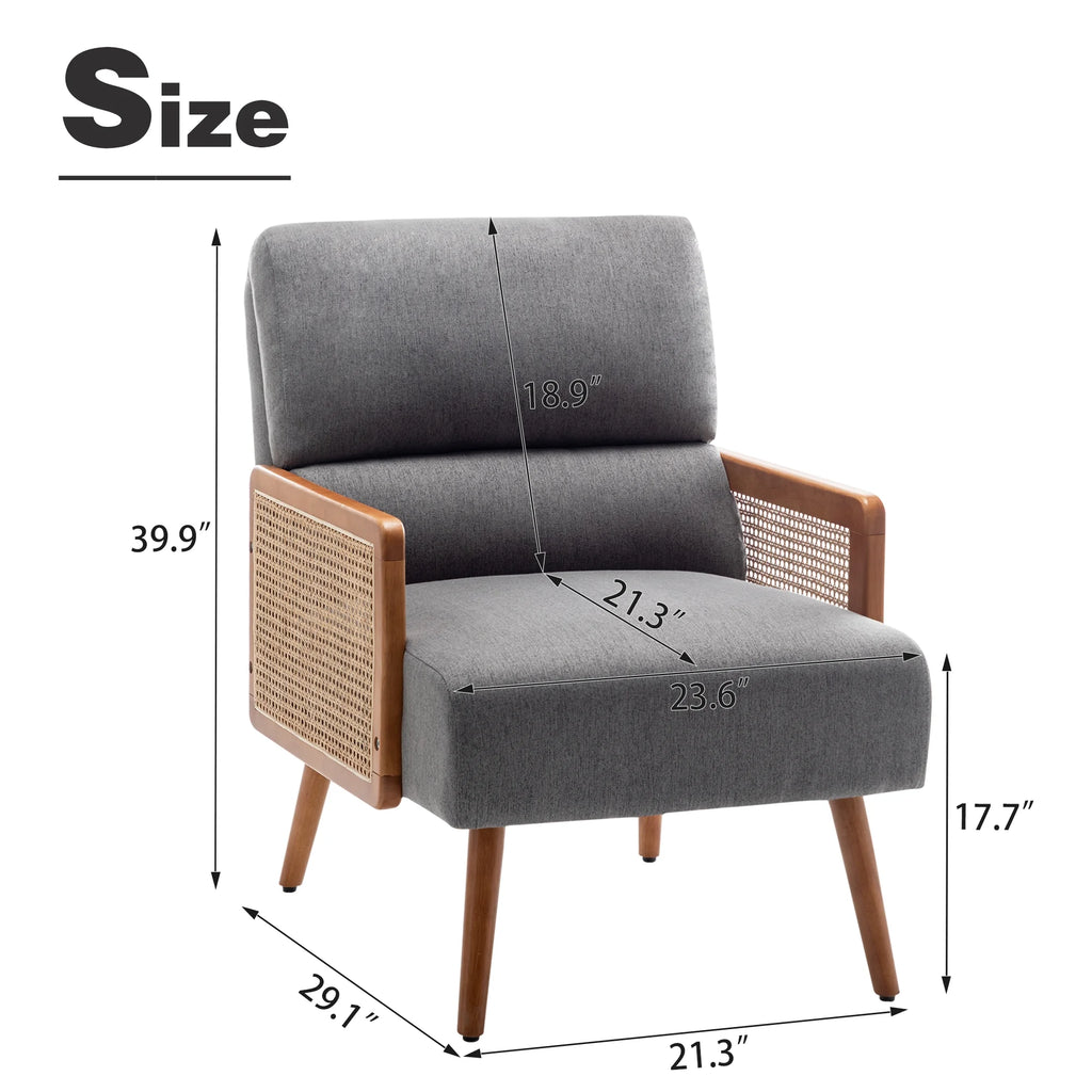 Fabric Upholstered Armchairs with Rattan Armrests G93813