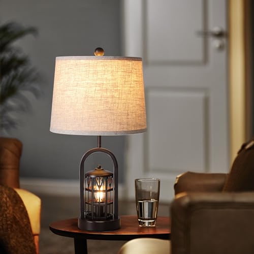 23" Rustic Table Lamp Set of 2 with Night Light, Brown T698