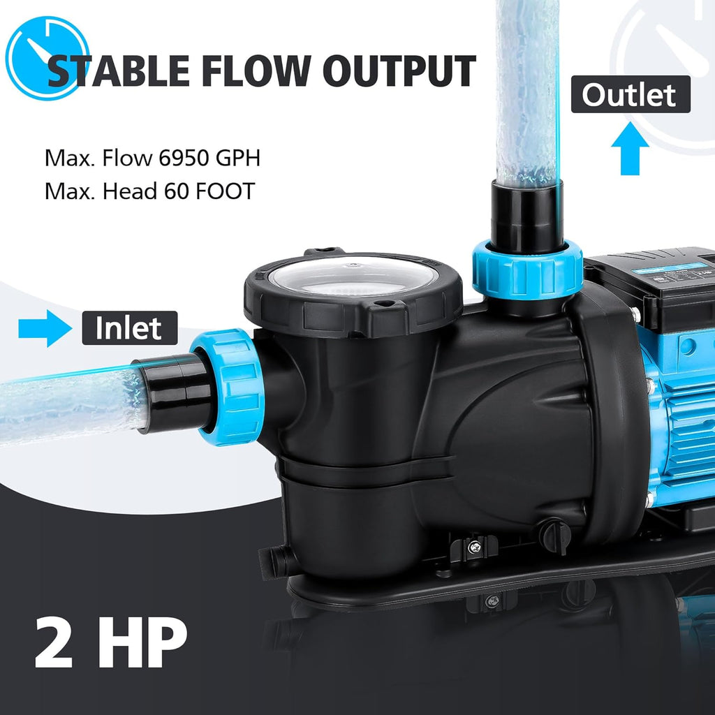 2HP 6950 GPH 115V Single Speed Self Priming Pool Pump with Strainer Basket Y607