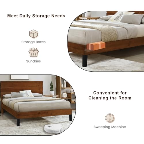 Brown Solid Wood Queen Size Platform Bed I24989
