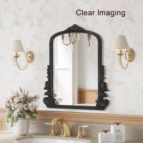 Black Antique Arched Wooden Frame Mirror Y1169