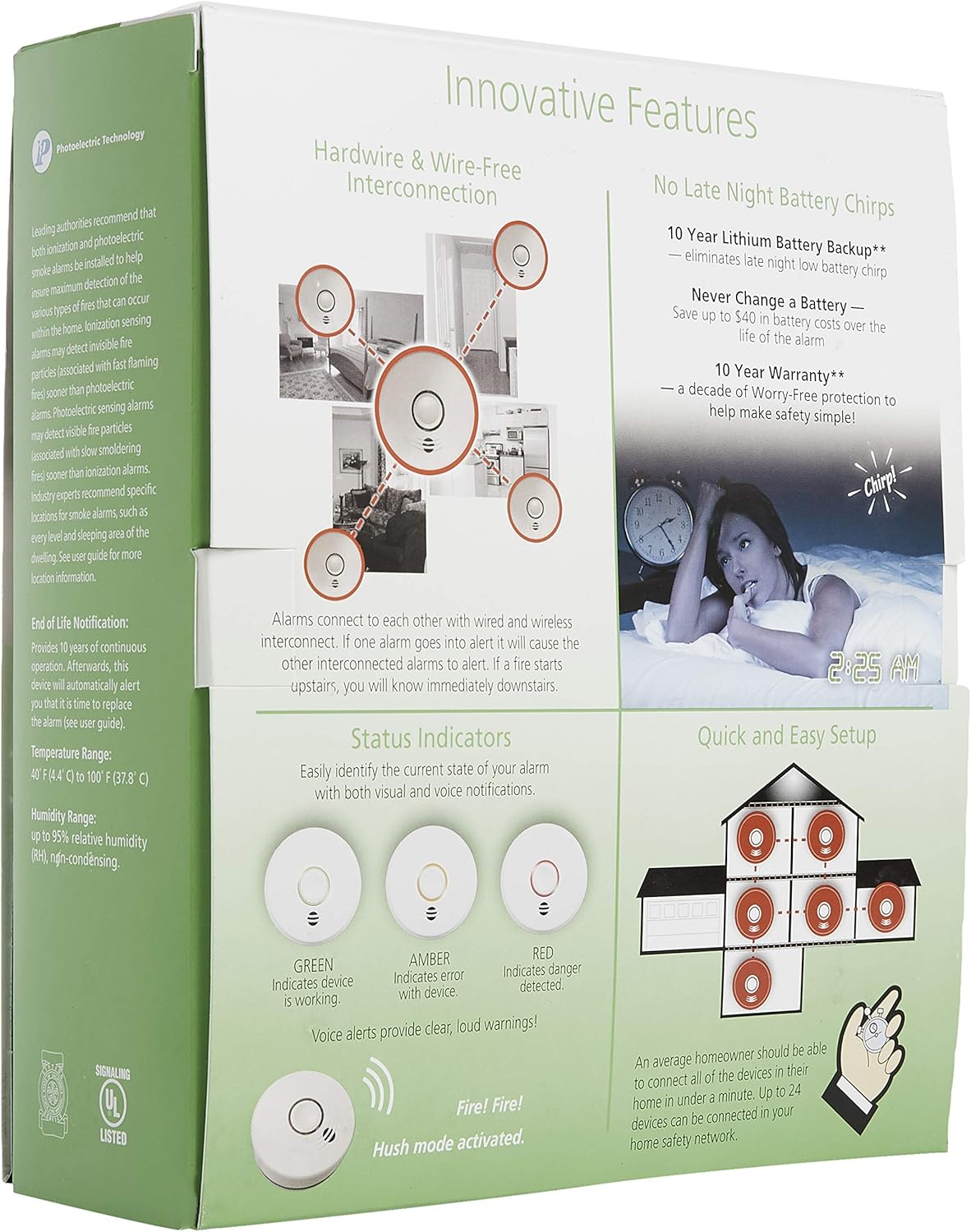 Wireless Smoke Detector, 10-Year Battery, Photoelectric Sensor, White Z7769