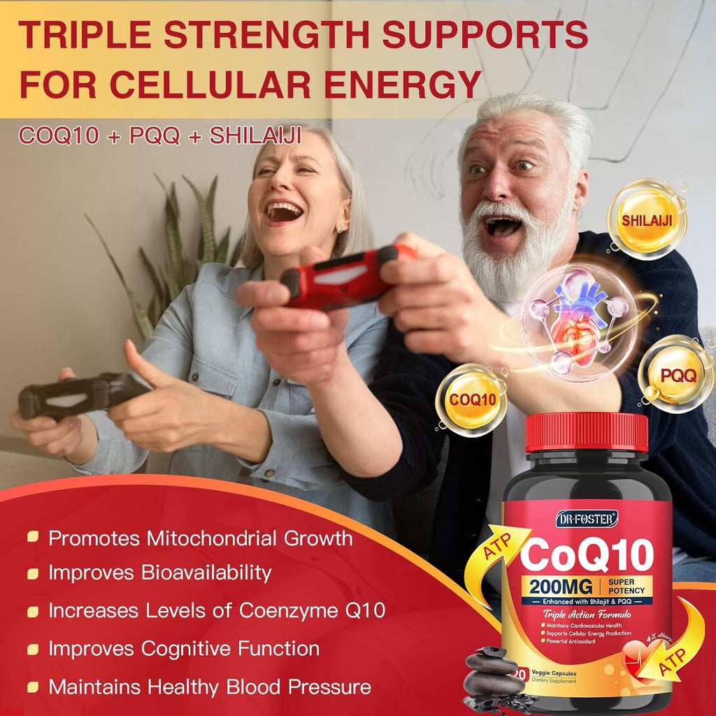 CoQ10 200mg with PQQ & Shilajit High Absorption Coenzyme Q10 Supplements 120 Veggie Capsules X89146