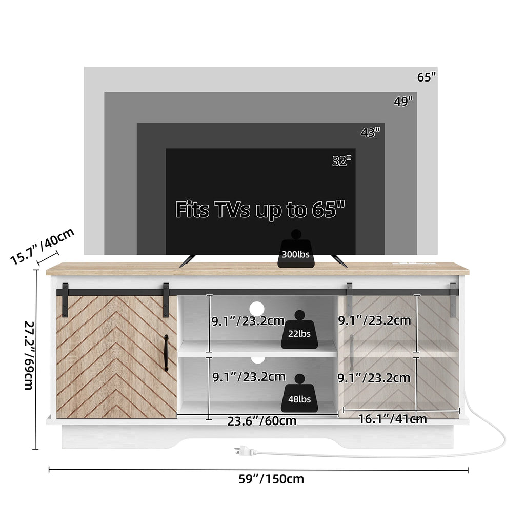 Oak Wood TV Stand with Outlets and USB Ports U400214