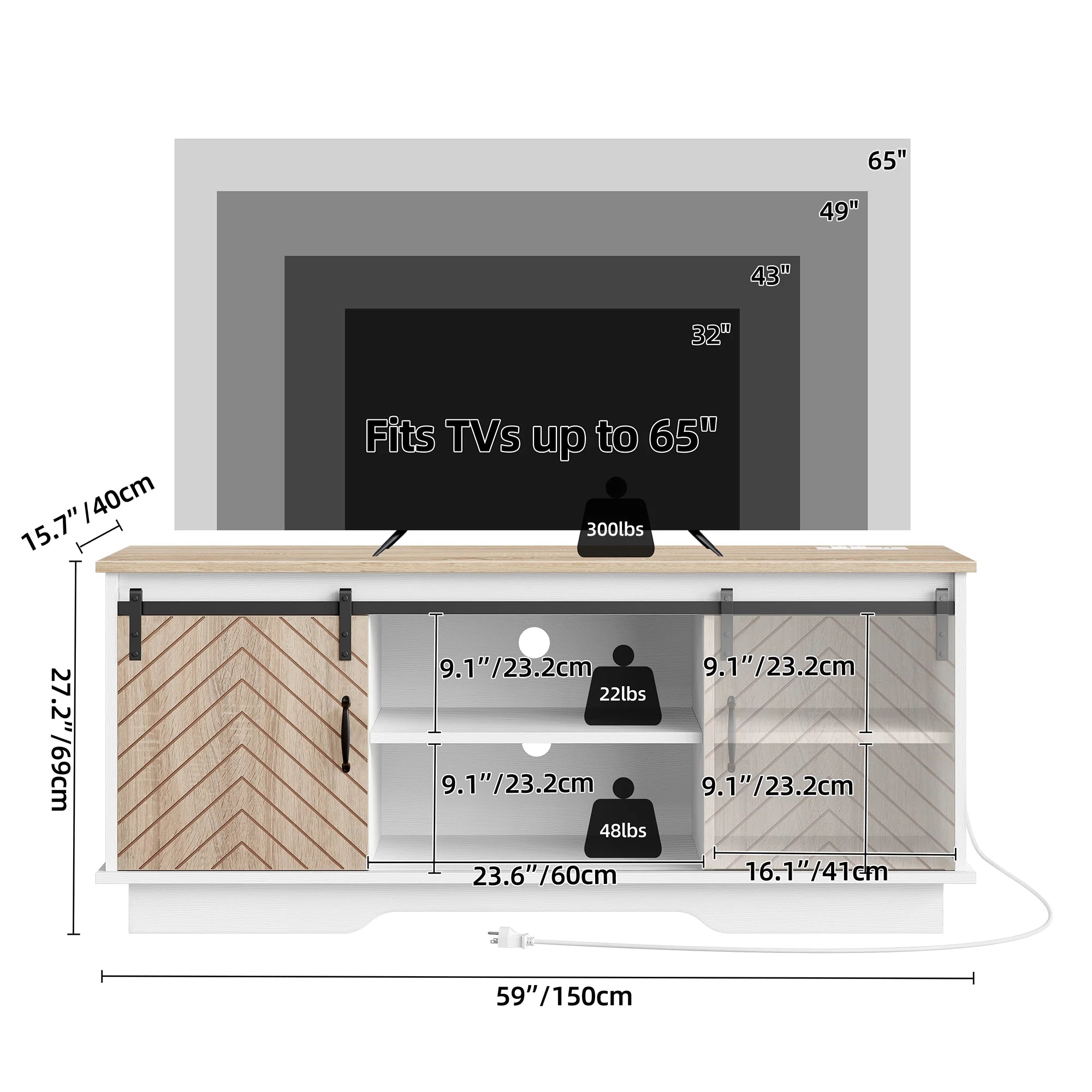 Oak Wood TV Stand with Outlets and USB Ports U400214