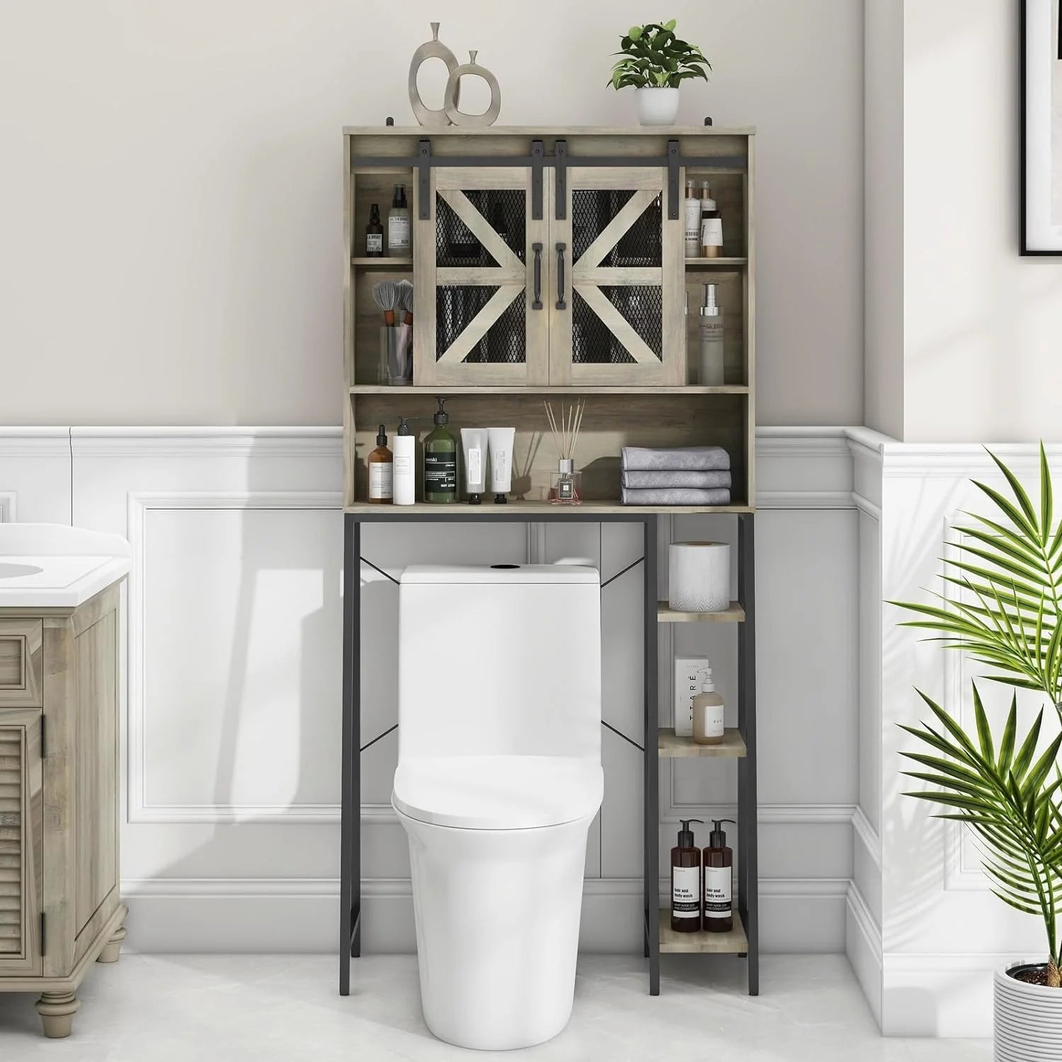 Over The Toilet Storage Cabinet with Sliding Barn Door H719