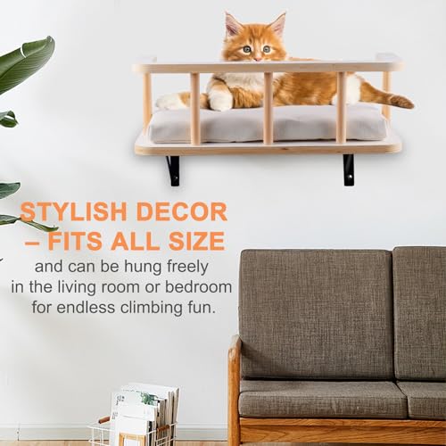 Natural Wood Cat Wall Shelves with 5 Steps D41925