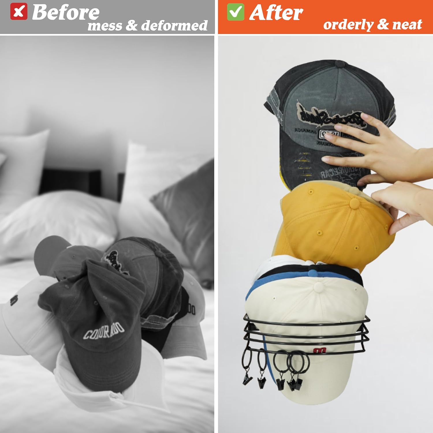 2 Packs Black Baseball Hat Organizer with 10 Clips W46085
