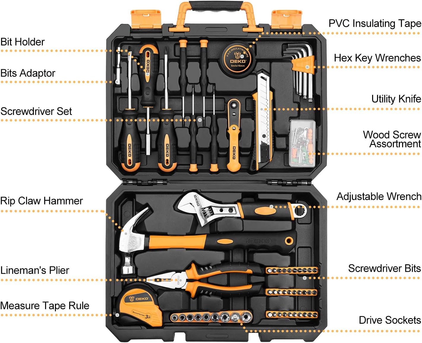 100 Piece Home Repair Tool Set with Plastic Tool Box Storage Y866