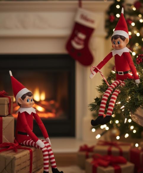 Set of 2 Red Plush Elf Figurines, 14 Inch I1872