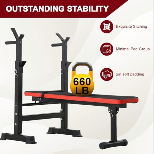 Adjustable Weight Bench with Squat Rack 660lbs Foldable K541
