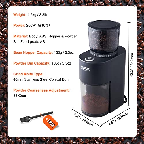 Silver Electric Conical Burr Coffee Grinder with 51 Grind Settings, 9.7 oz H25983