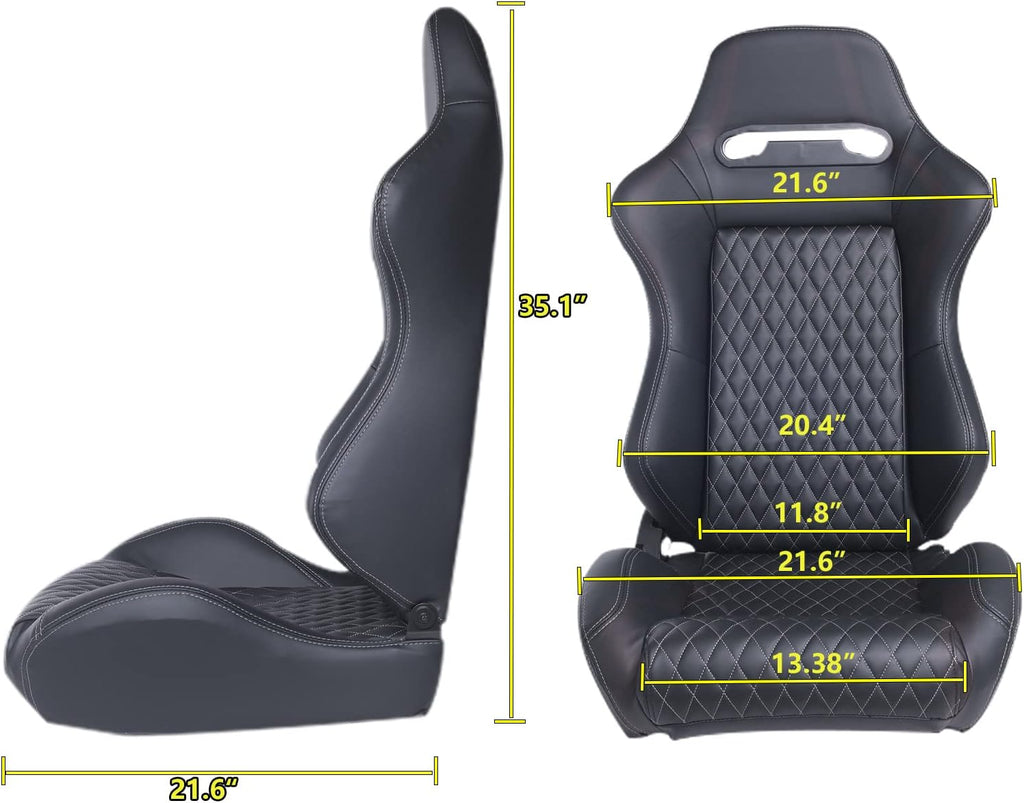 2PCS PVC Leather Racing Bucket Seats with Sliders (Black & White) E2766