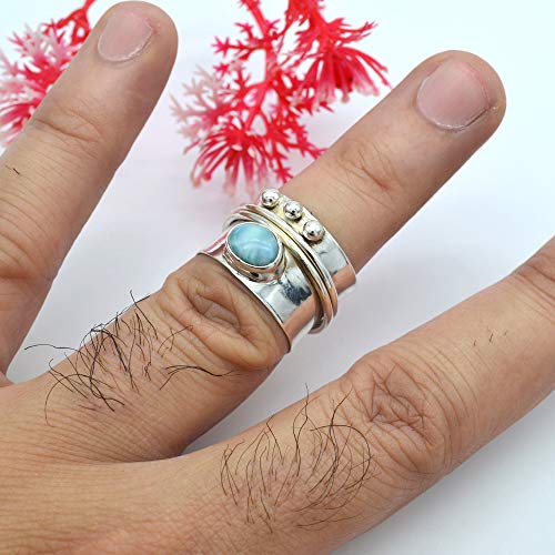 925 Sterling Silver Larimar Spinner Ring Q5288