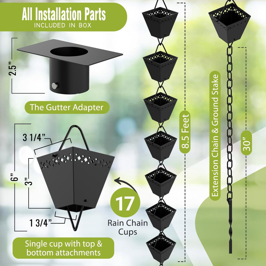 Black Powder Coated Rain Chain Kit 10 ft V59668