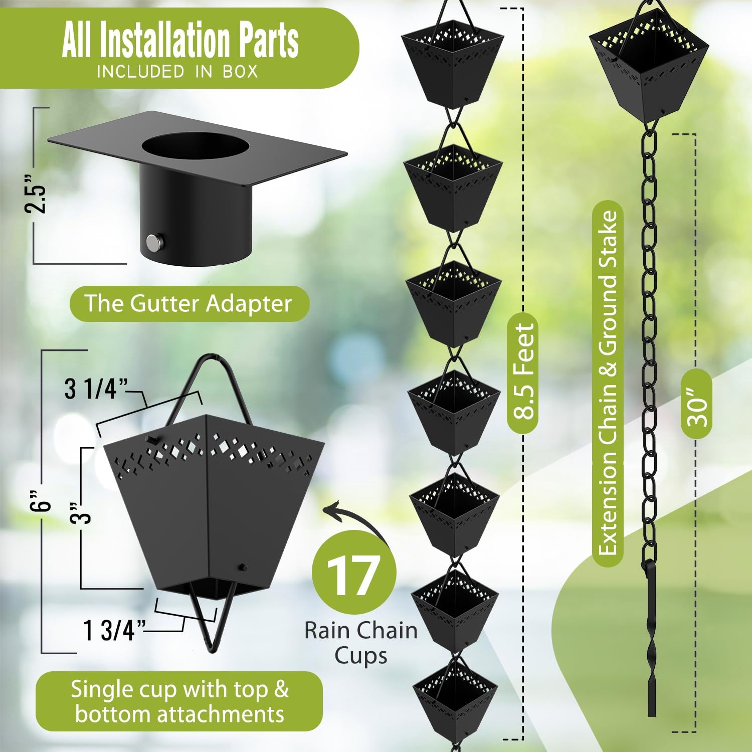 Black Powder Coated Rain Chain Kit 10 ft V59668